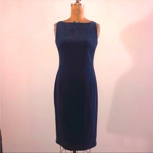 [une] Velvet Navy Black Cotton Body-con Boat neck Sleeveless MIDI Dress